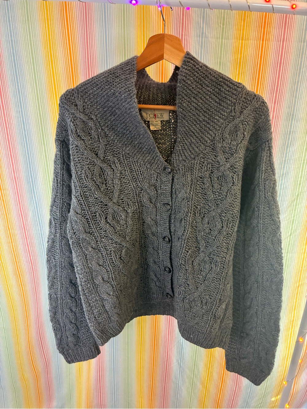 J. Crew Women's Charcoal Cable Knit Button-Front Sweater, size L